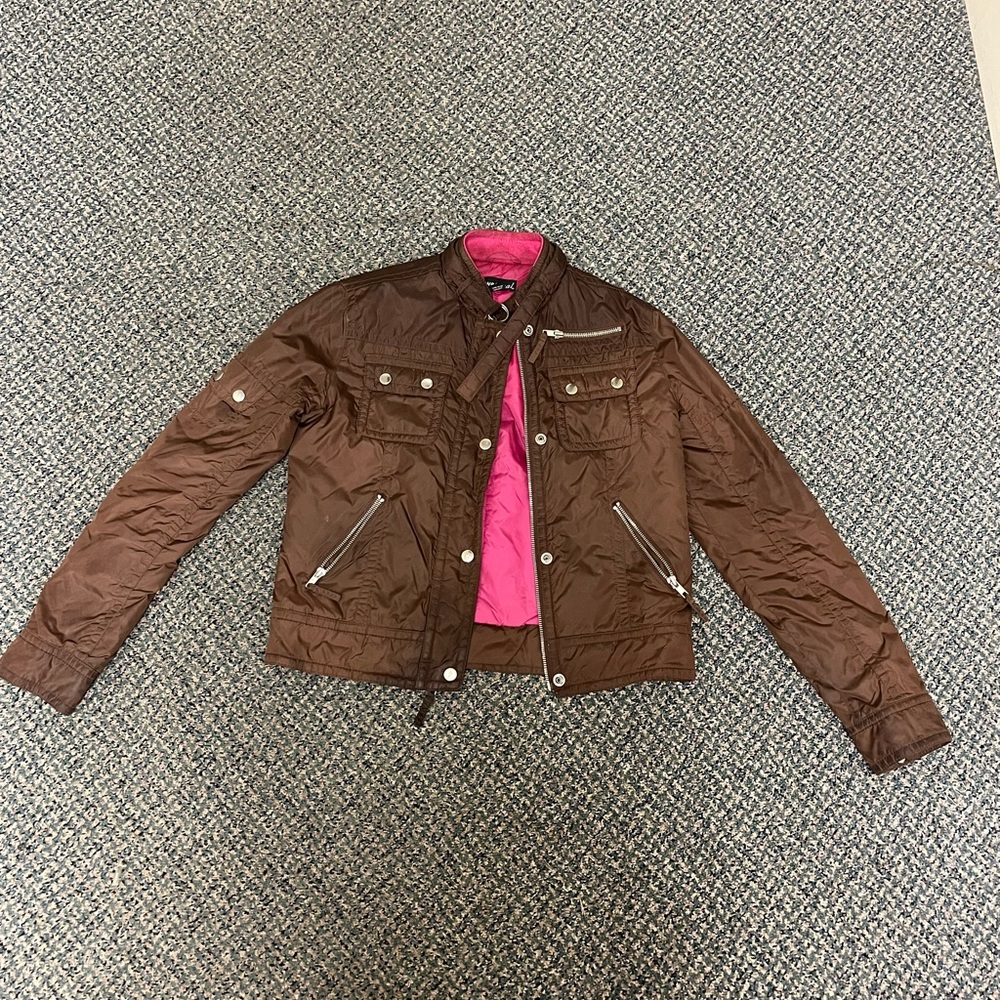 Wet Seal Quilted Brown Jacket with Pink Lining